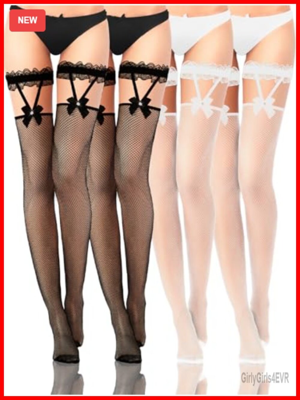 Fishnet Thigh High Stockings Bow Suspenders Nylon Blend Hosiery